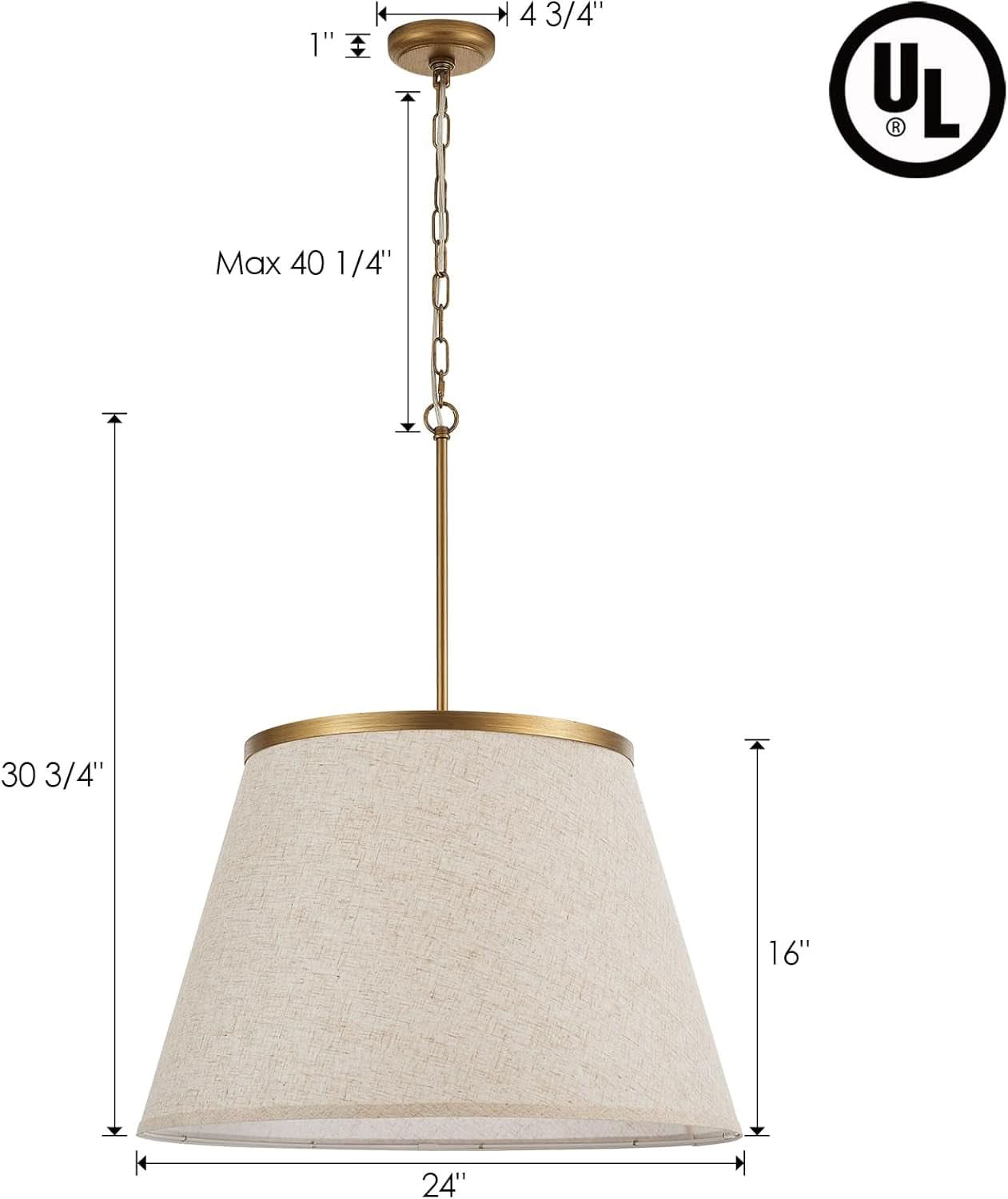 24 Inch Boho Fabric Drum Pendant Chandelier Antique Brass