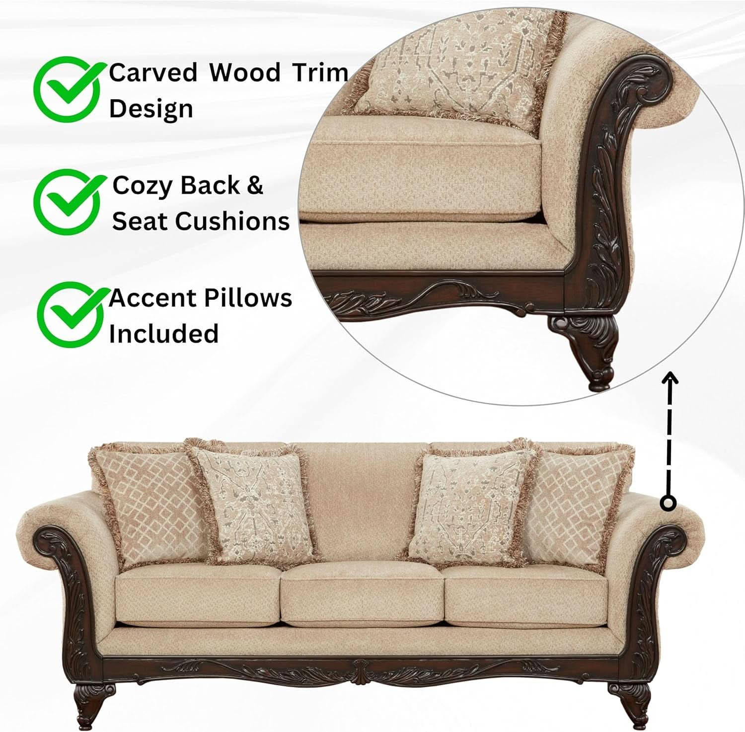 2 Piece Living Room Set Sofa and Loveseat in Beige Wheat
