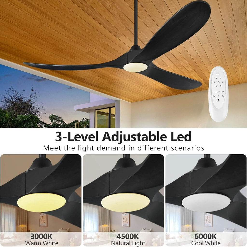 52 Inch Matte Black Wood Ceiling Fan With Remote Light