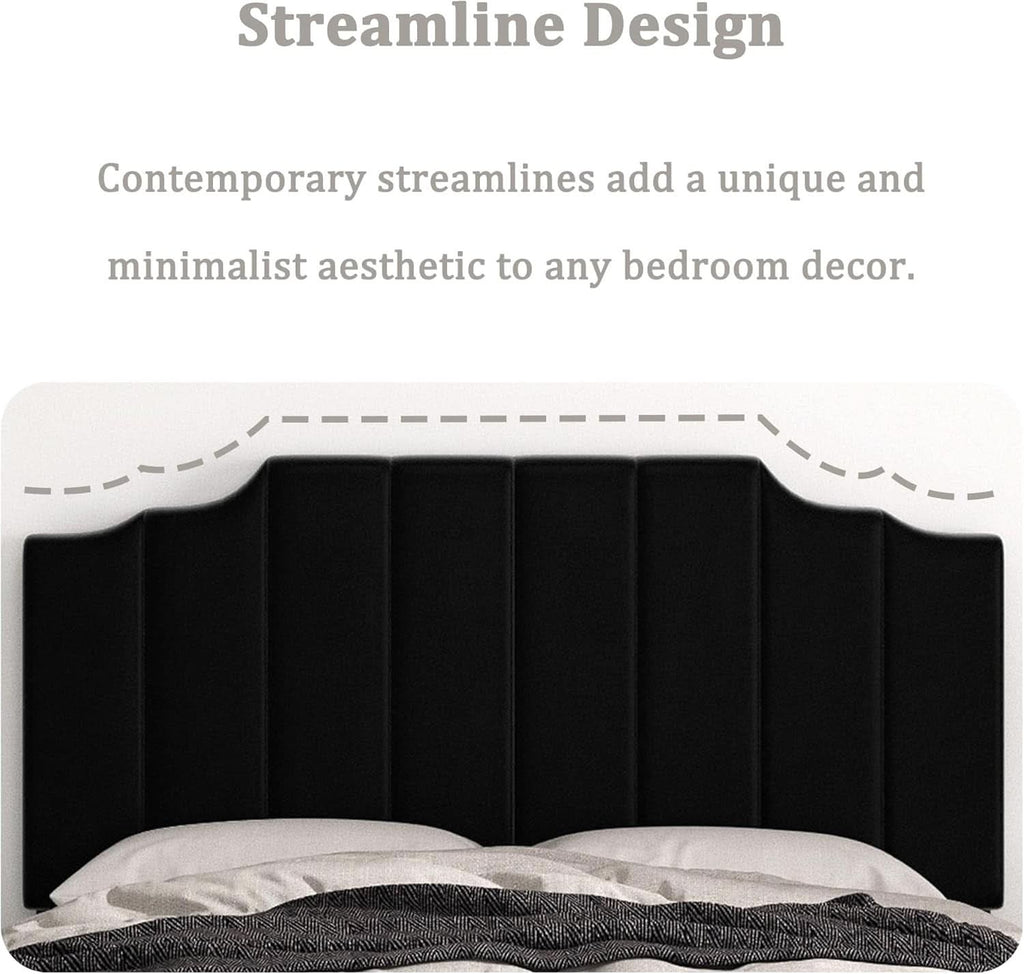 Velvet Wall Mounted Queen Size Headboard with Tufted Design