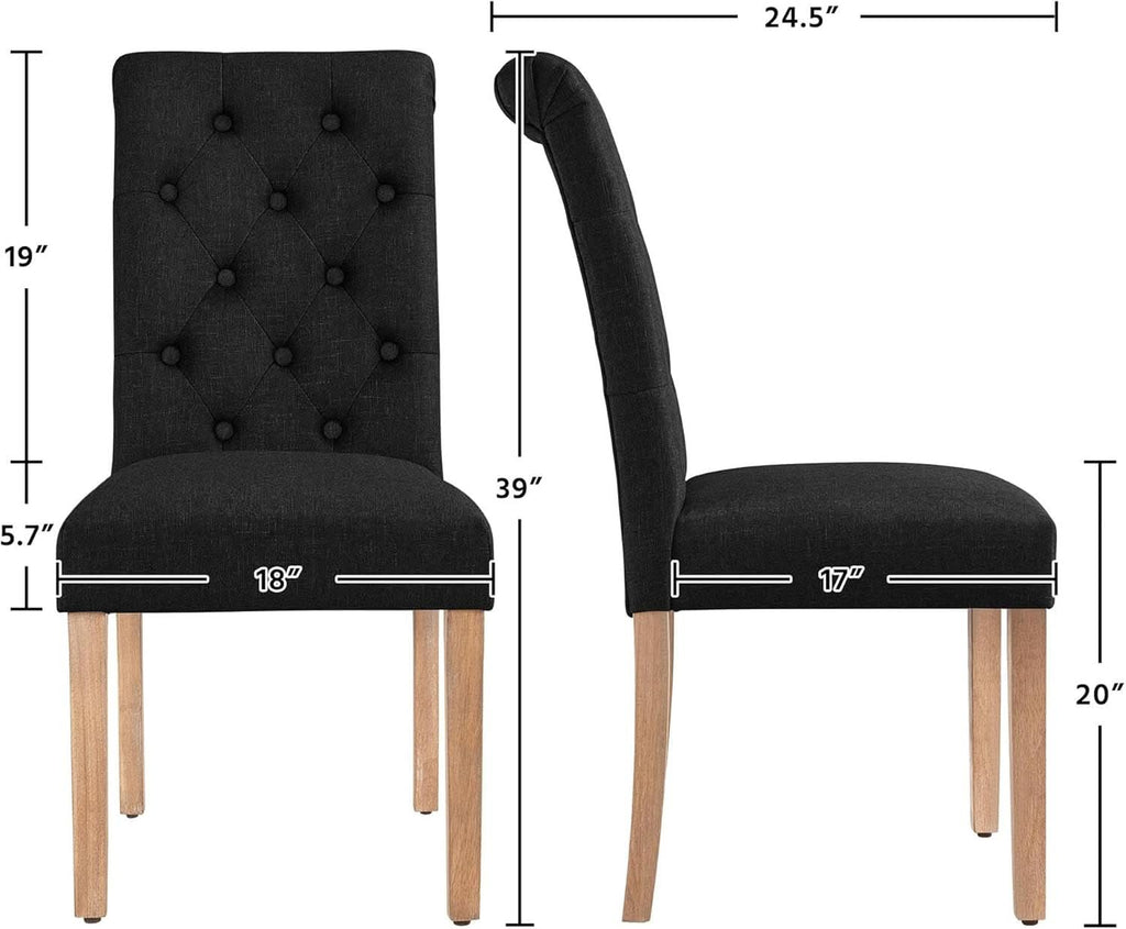 Tufted Upholstered Dining Chair Pair With Solid Wood Legs Black