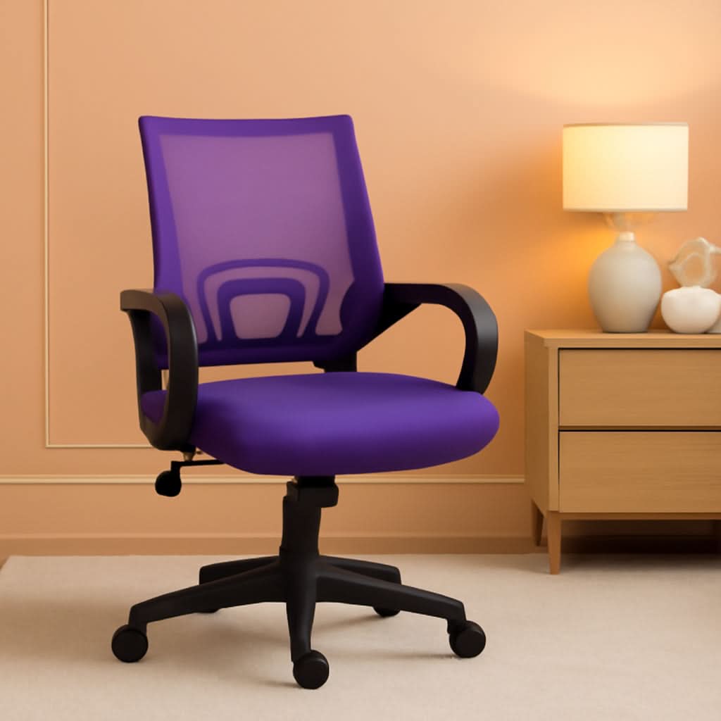 2Pcs Ergonomic Purple Mesh Desk Chairs With Lumbar Support For Long Workdays And Back Pain Relief