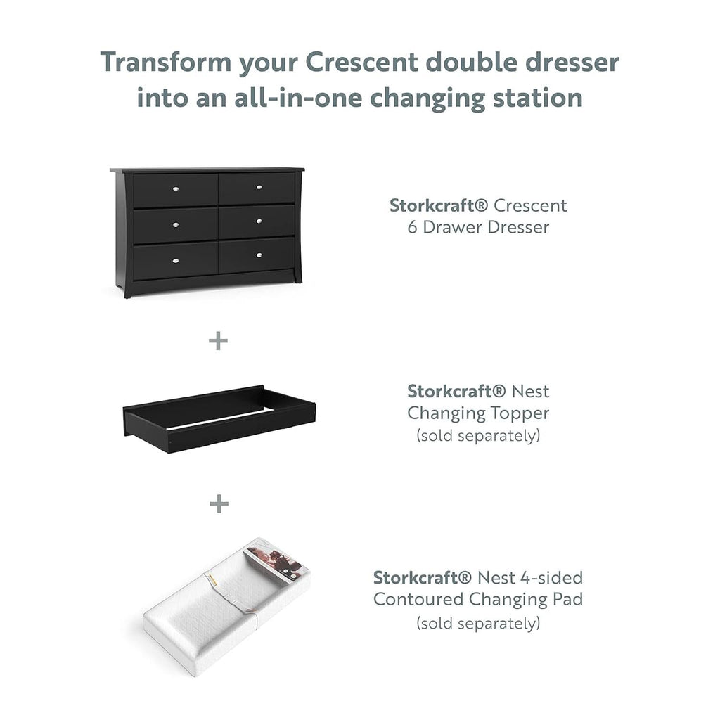 Crescent 6 Drawer Double Dresser Black GREENGUARD Gold