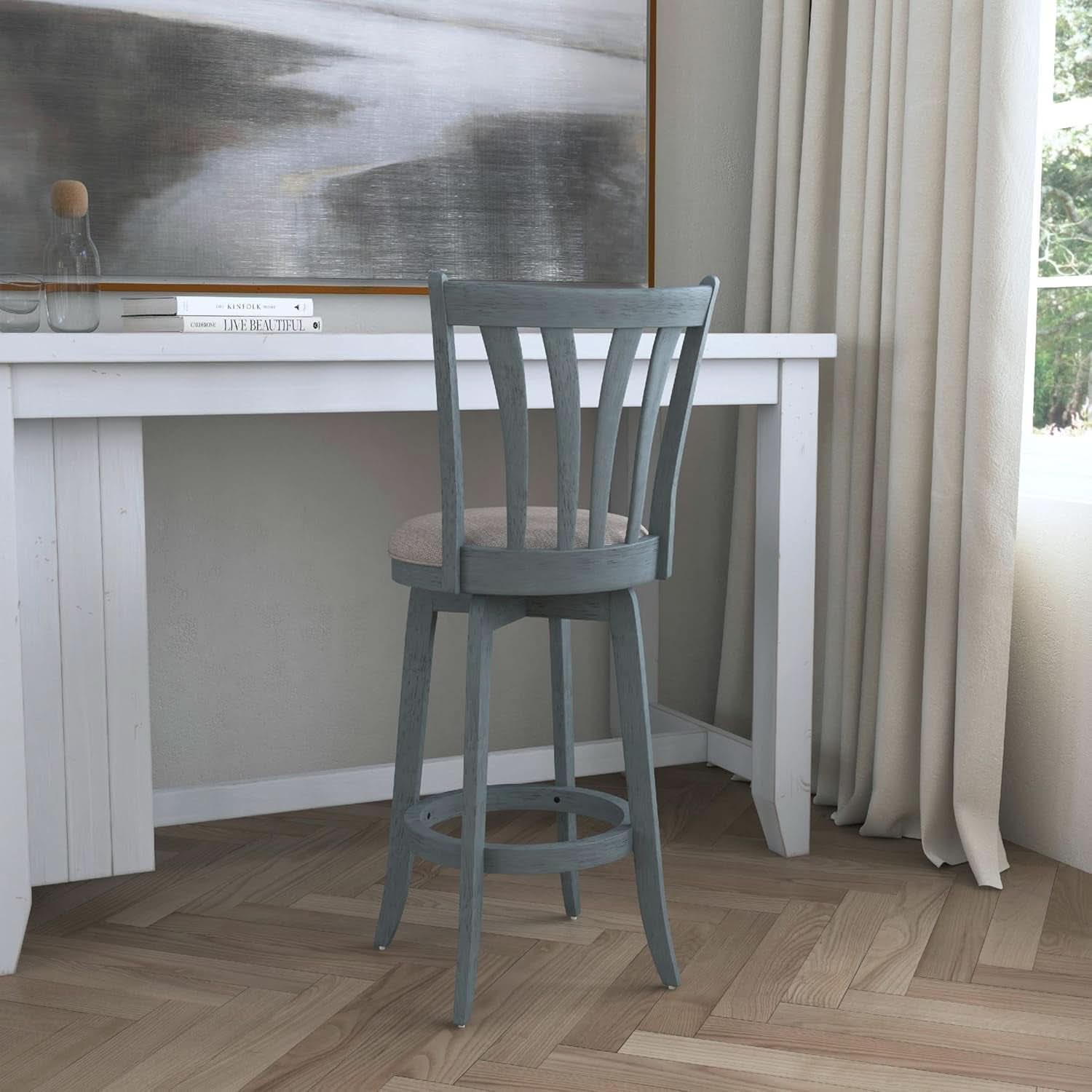 Bar Height Swivel Stool 30 Inch Blue Wire Brush Finish