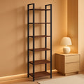 Six Tier Standing Bookcase In Rustic Brown And Black For Small Spaces