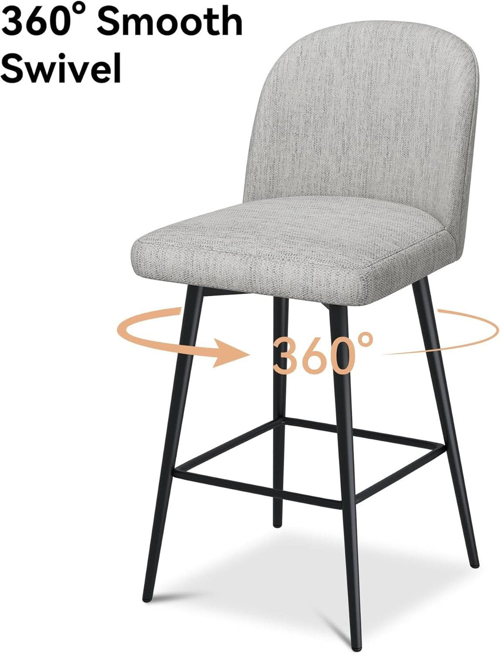 Counter Height Bar Stools 26 Inch 360 Swivel Grey Set of 3