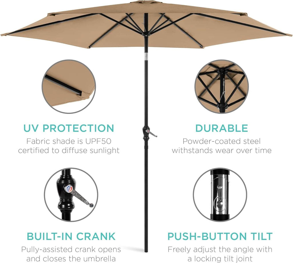 10 Foot Outdoor Steel Polyester Patio Umbrella Tan With Crank Tilt And Table Compatible