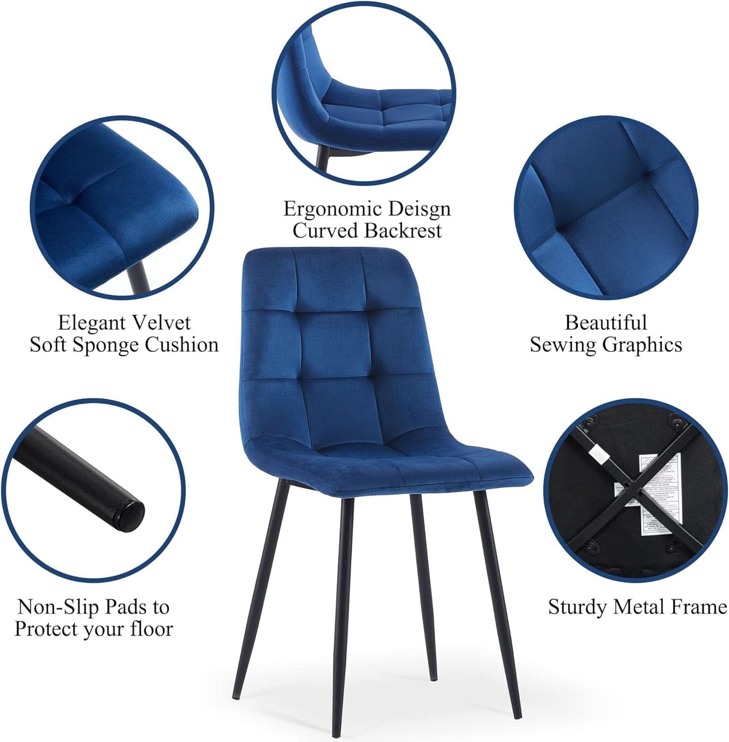 Navy Blue Velvet Dining Chairs Set of 4 Armless Tufted