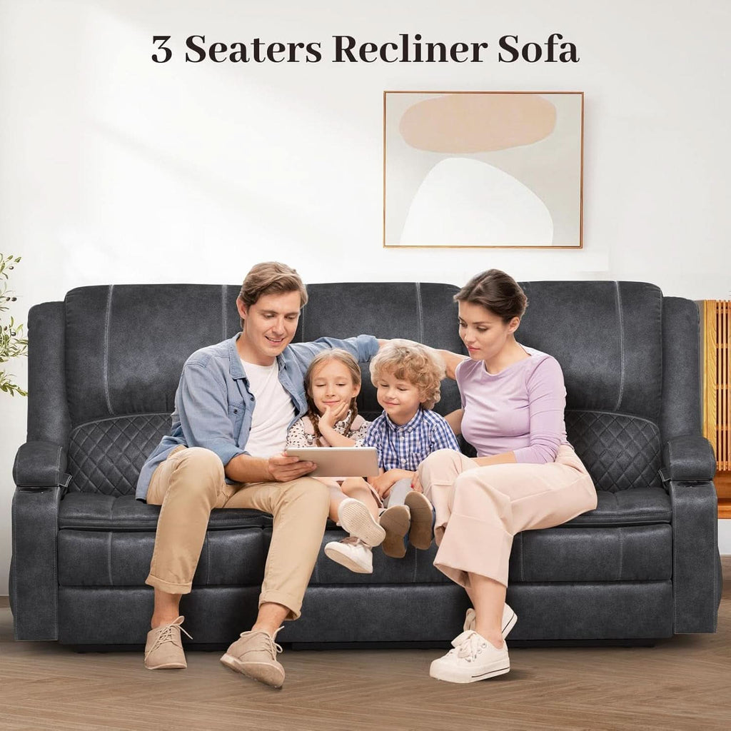 Grey 3 Seater Recliner Sofa Set With Removable Console For Living Room Comfort And Style