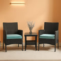 3 Piece Outdoor Patio Furniture Set With 2 Rattan Chairs And Blue Cushions For Porch And Garden