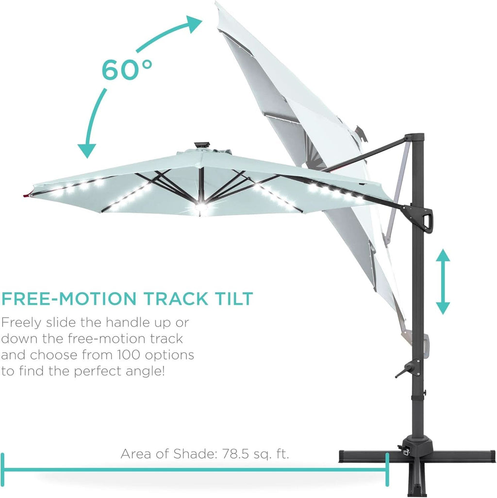 10 Foot Solar LED Cantilever Patio Umbrella With 360 Degree Rotation And Integrated Lights