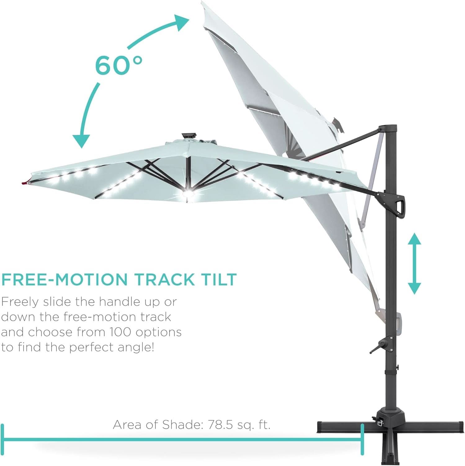 10 Foot Solar LED Cantilever Patio Umbrella With 360 Degree Rotation And Integrated Lights