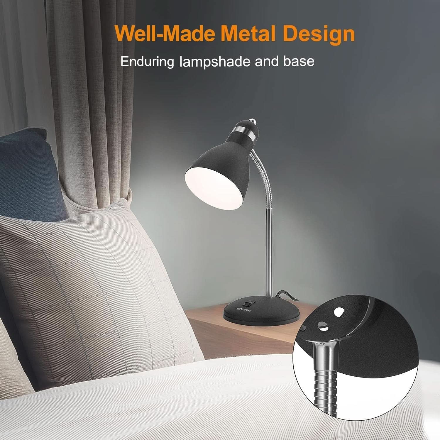 Matte Black Desk Lamp With Flexible Goose Neck Light