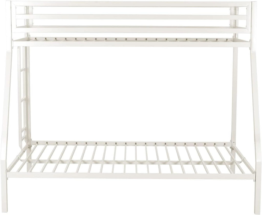 Metal Loft Bunk Bed Twin Over Full Size With Guardrail And Ladder Cream White
