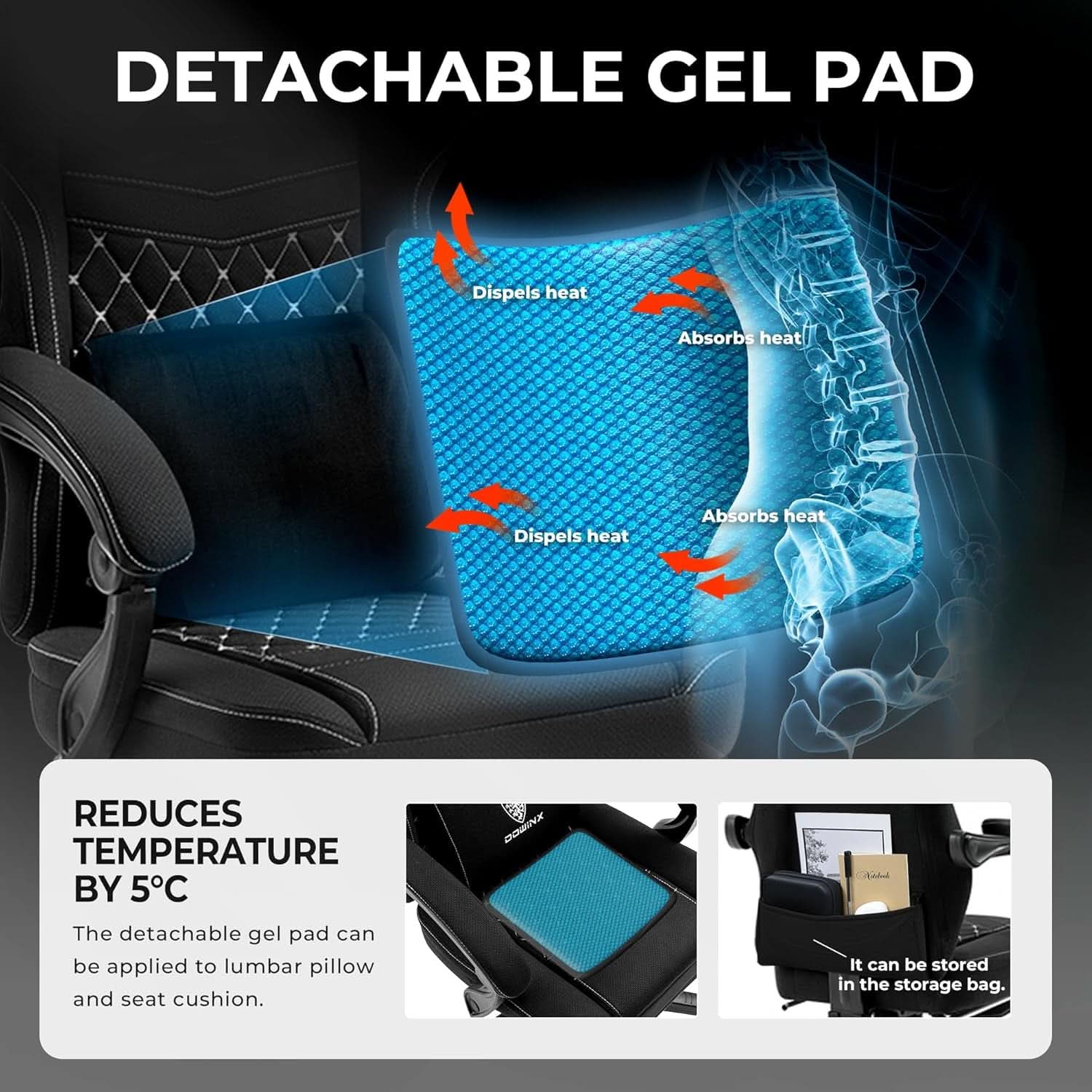 Black Breathable Fabric Gaming Chair With Massage Pad