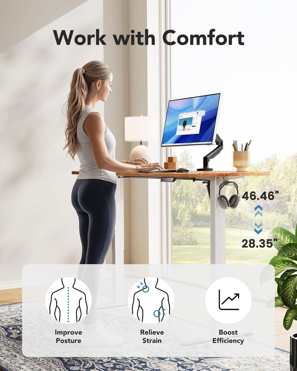 Electric Standing Desk 48X24 Inch Adjustable Height Memory
