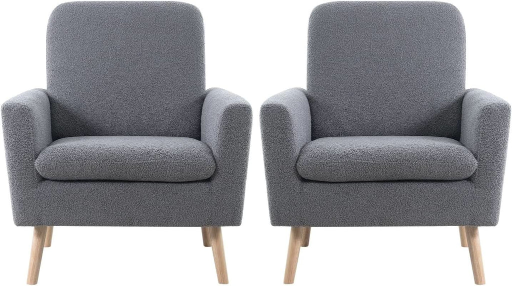 Gray Mid Century Modern Plush Upholstered Armchair