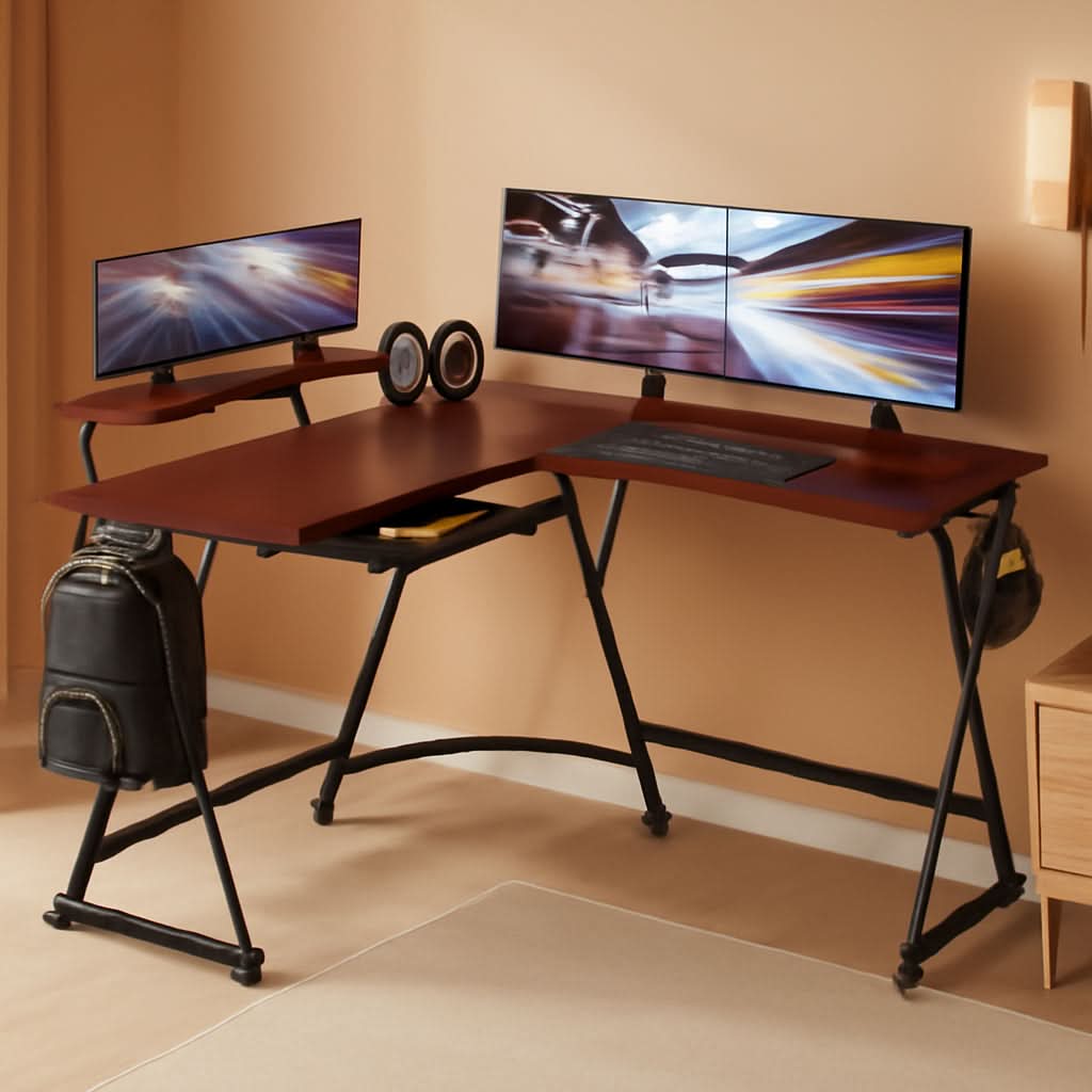 Vista L Shape Desk With Adjustable Monitor Stand Cherry