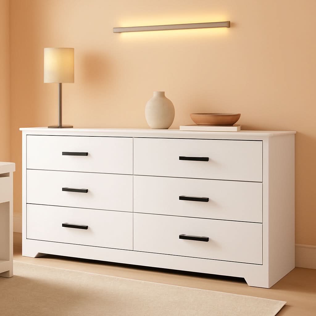 White Wooden 5 Drawer And 6 Drawer Dresser With Side By Side Layout