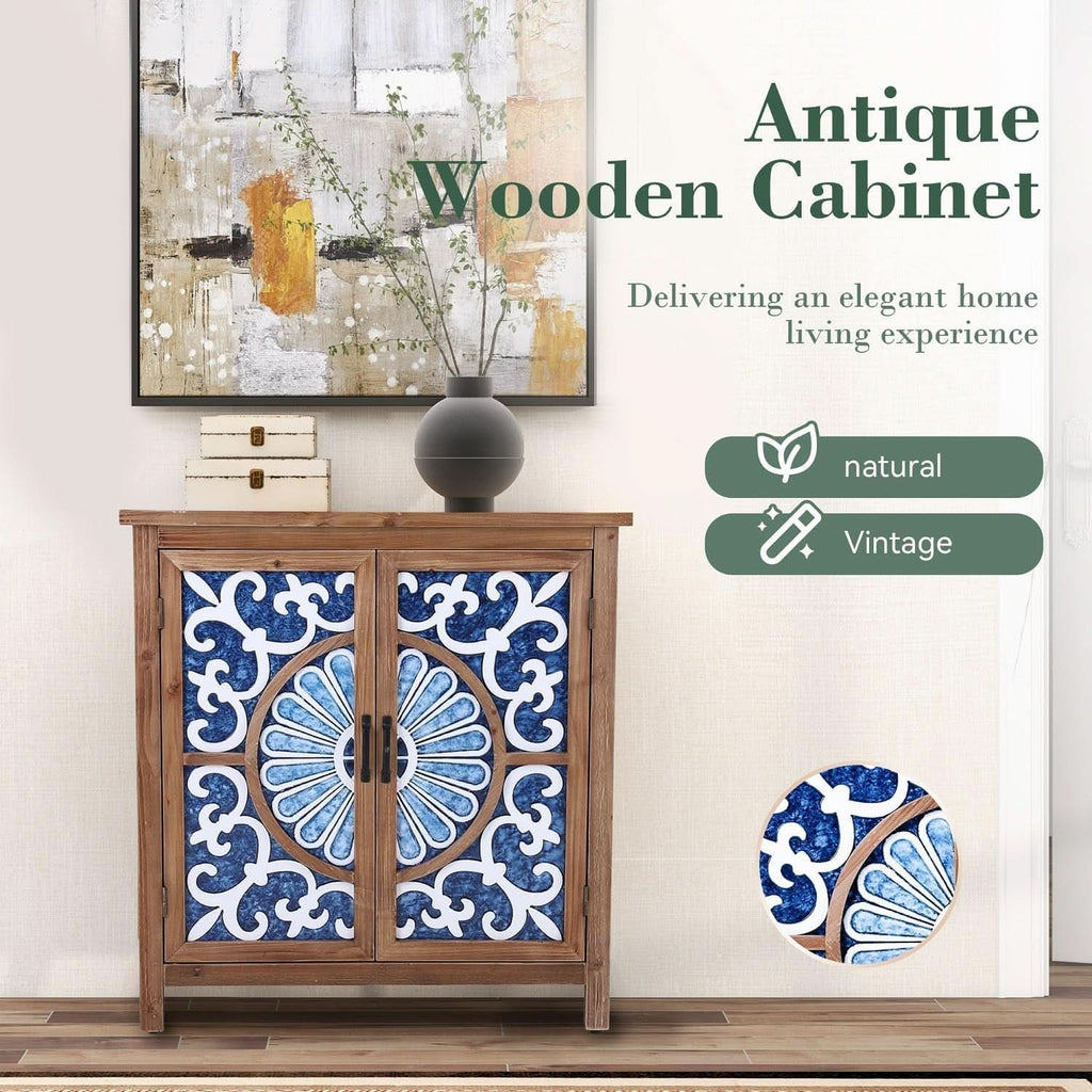 Blue Porcelain Front Accent Storage Cabinet With 2 Doors
