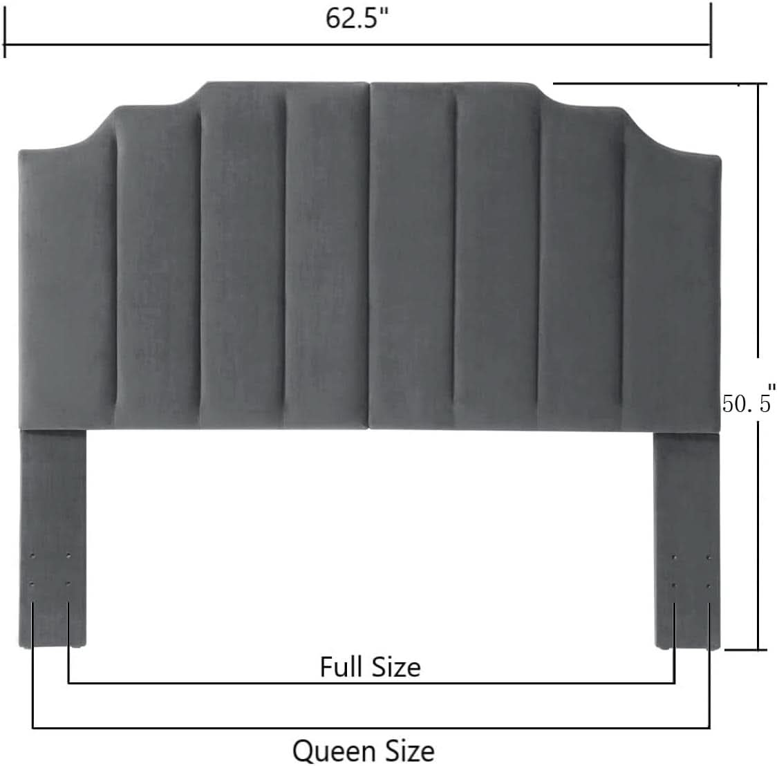 Dark Gray Velvet Tufted Queen Headboard with Curved Design