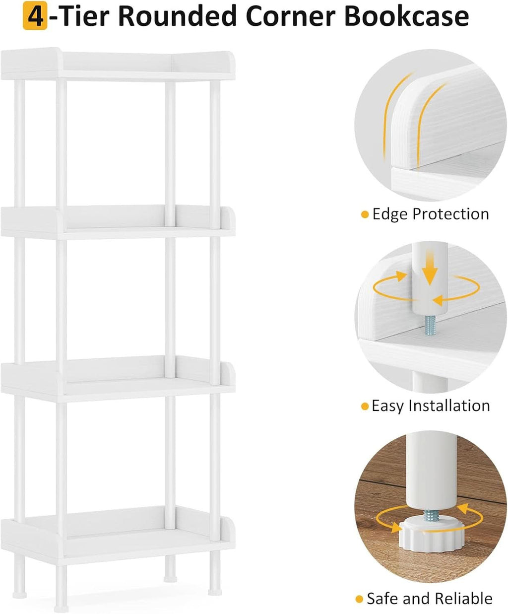 Wooden 4 Tier Bookcase For Small Spaces Living Room
