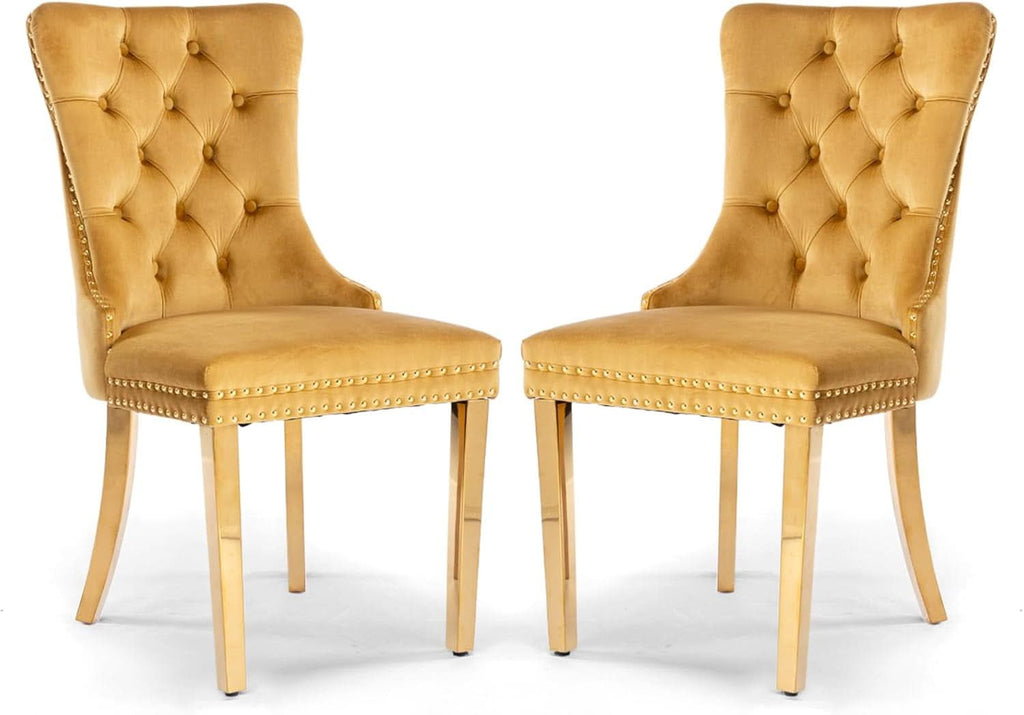 Velvet Tufted Dining Chair Set Of 2 With Nailhead Trim