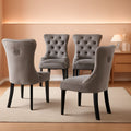 Grey Velvet Tufted Dining Chairs 4 Pack With Nailhead Trim