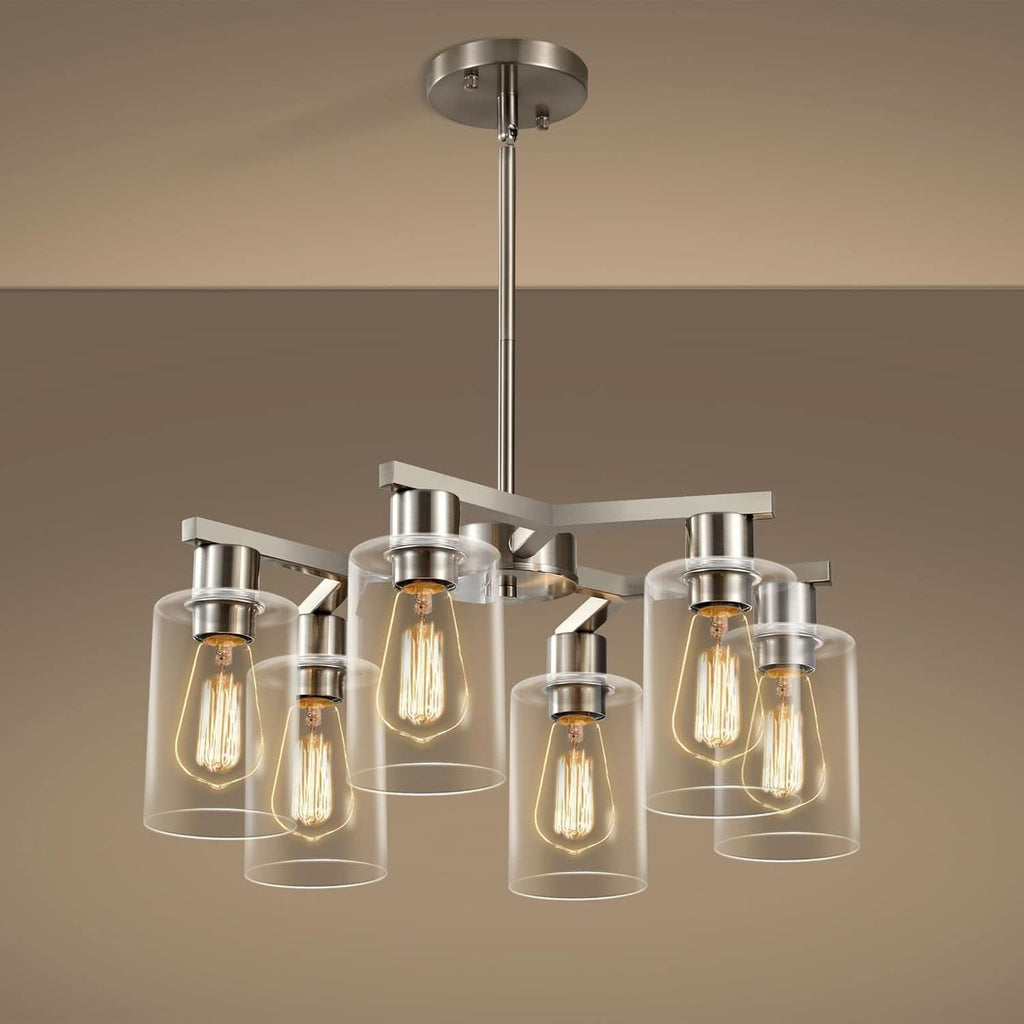 6 Light Farmhouse Brushed Nickel Pendant Chandelier