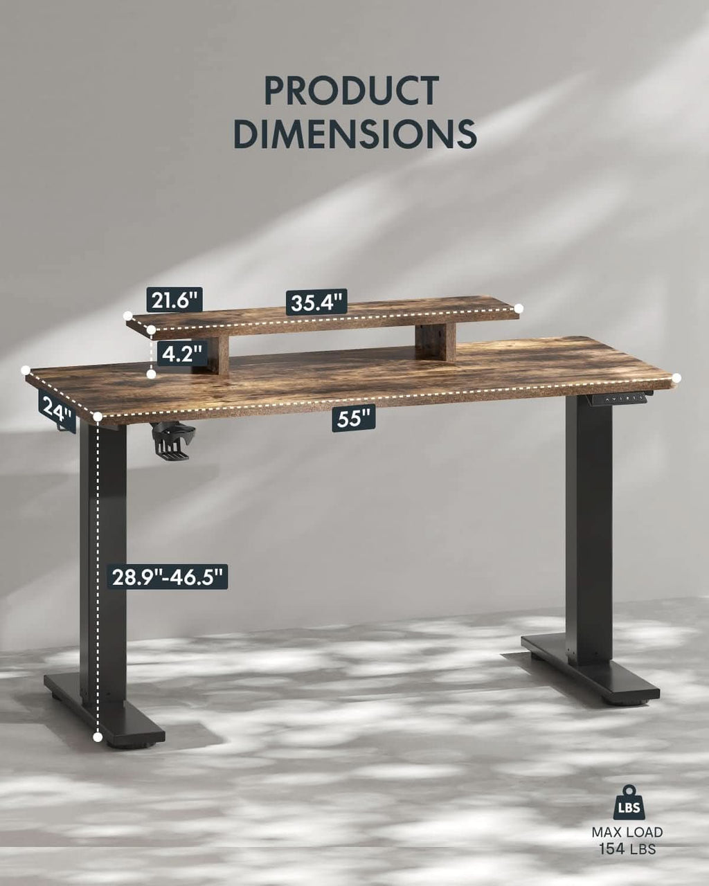 Electric Height Adjustable Standing Desk with Monitor Riser