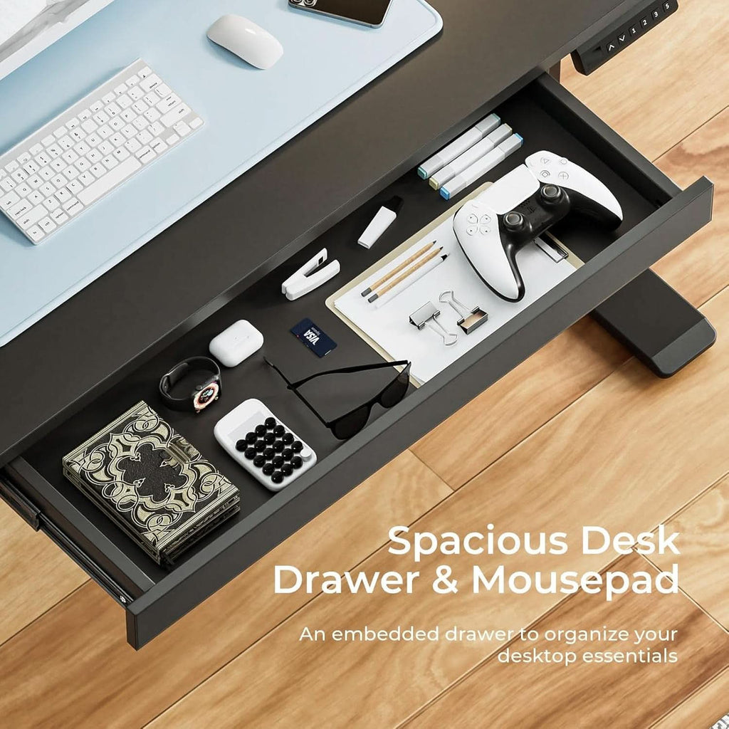 Electric Standing Desk With Drawers 48x24 Black Height Adjustable