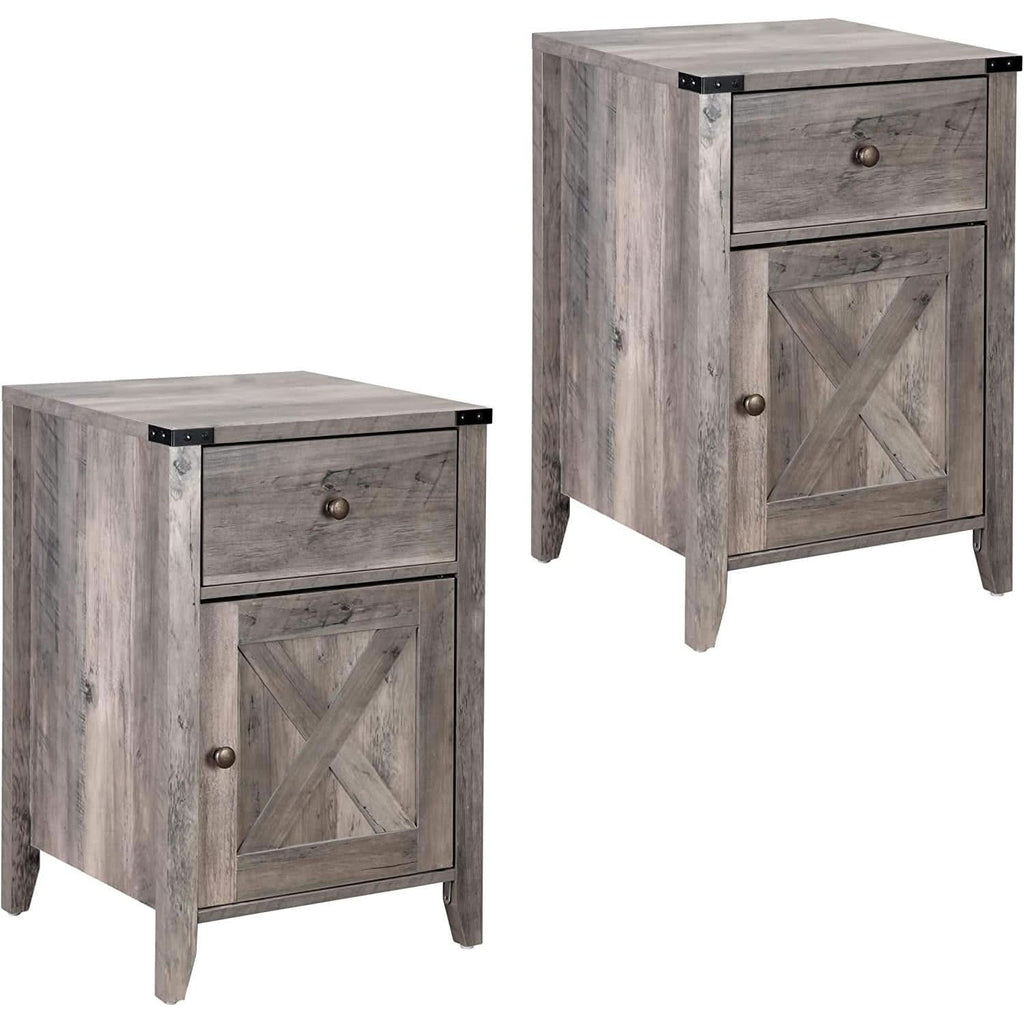 Barnwood Rustic Nightstand With X Shaped Barn Doors Grey