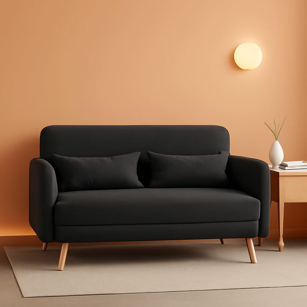46-Inch Small Modern Fabric Loveseat Dark Gray Solid Wood Legs