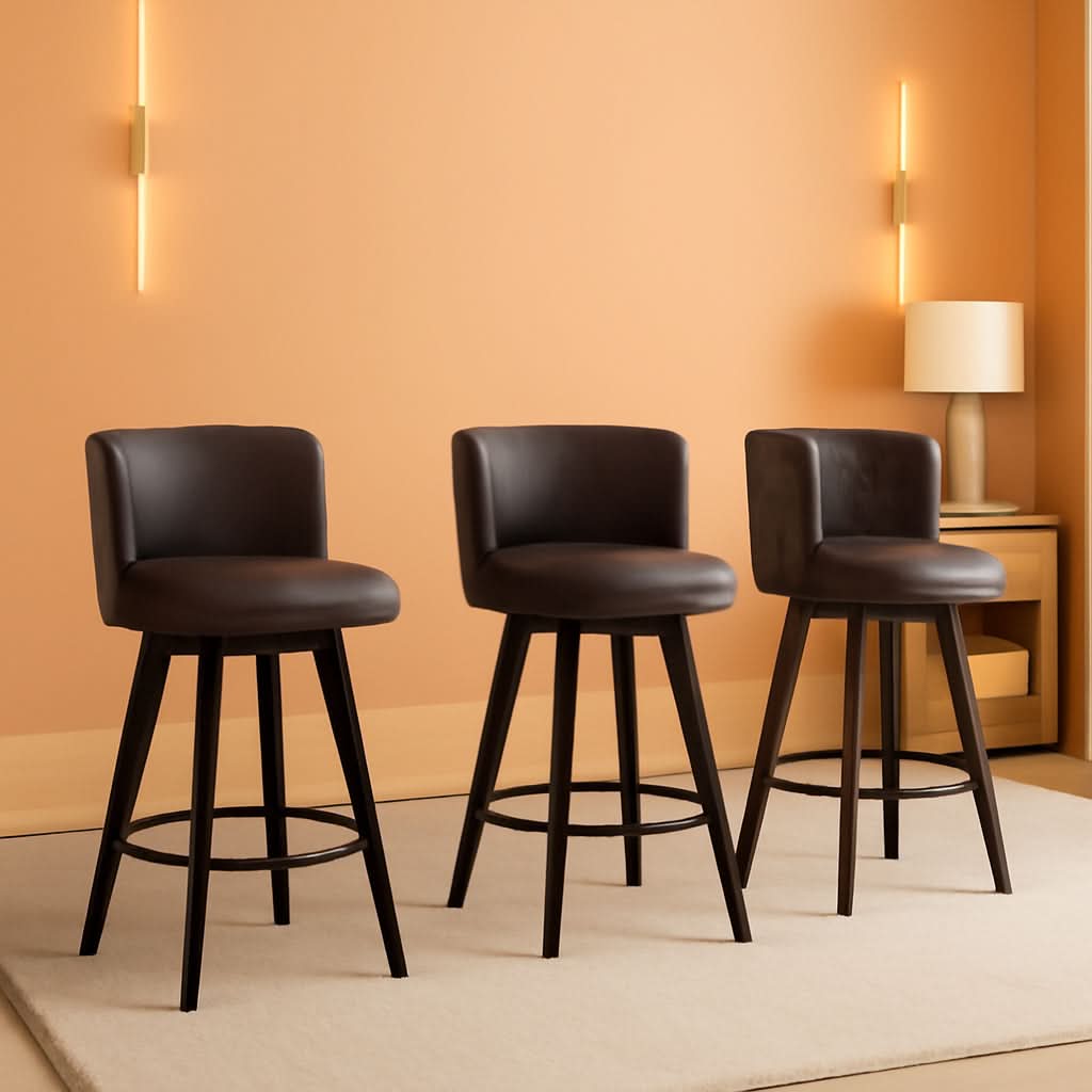 Swivel Bar Stools Set Of 3 Brown Counter Height 27.5in
