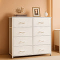 White Fabric Dresser With 6 Drawers And Fabric Bins