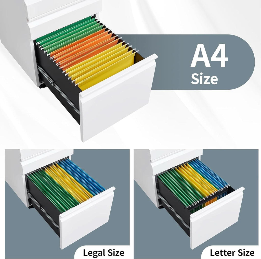 Three Drawer Locking File Cabinet Matte White For Home Office Under Desk Fully Assembled A4 Letter Legal