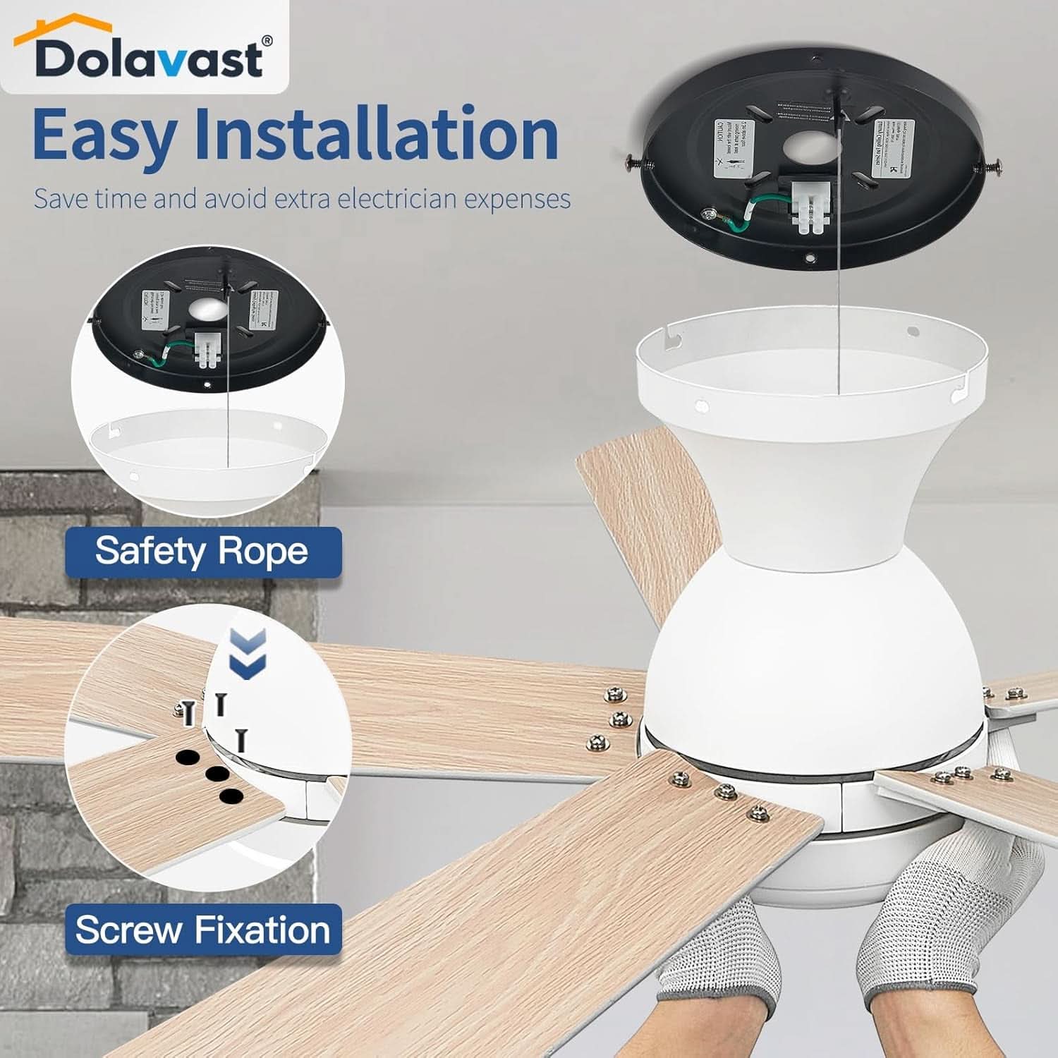 48 Inch White Ceiling Fan With Light And Remote DC Motor