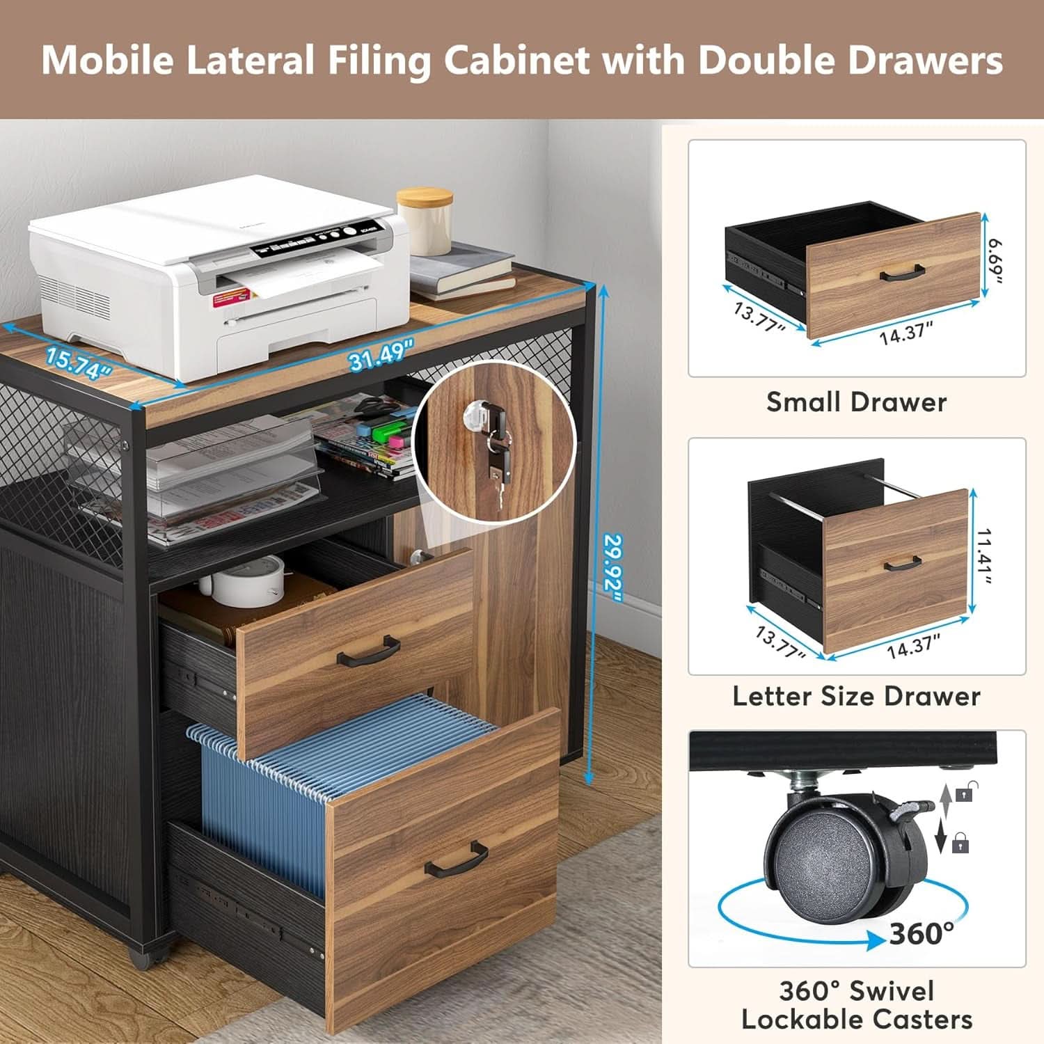 Lockable Lateral File Cabinet With Drawers For Letter Size