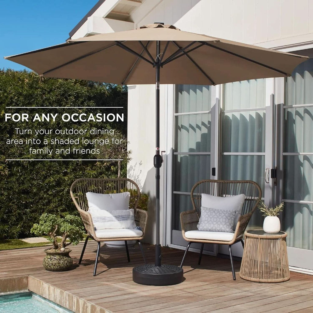 10 Foot Outdoor Steel Polyester Patio Umbrella Tan With Crank Tilt And Table Compatible