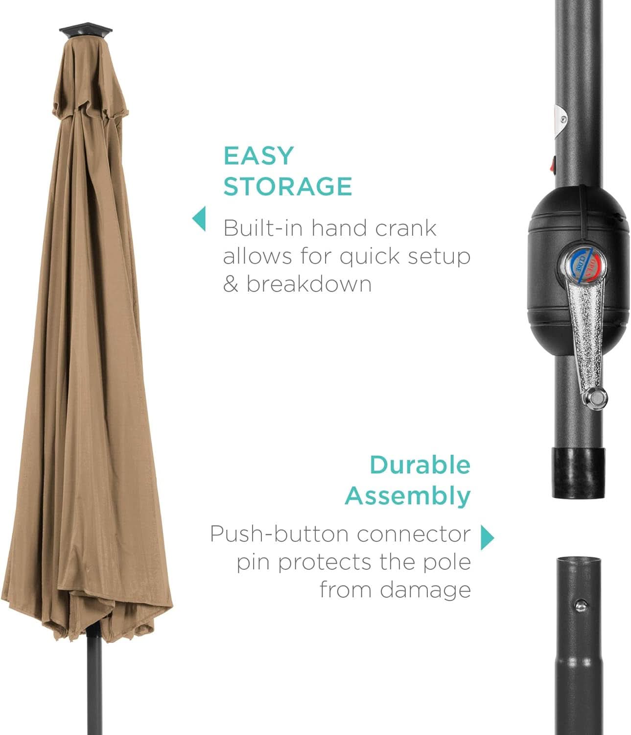 10 Ft Solar LED Patio Umbrella With Tilt Adjustment And UV Resistant Fabric All Weather Use