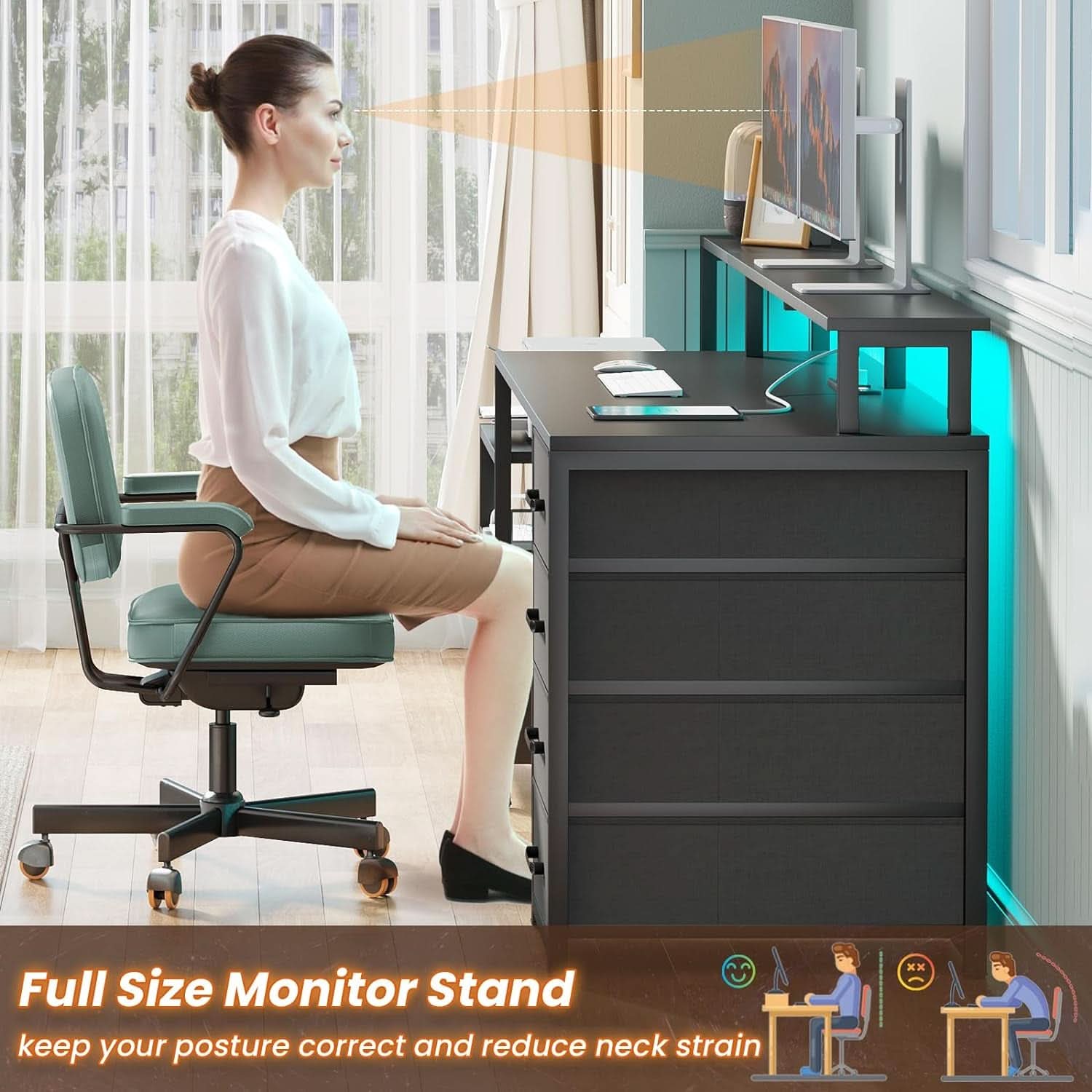66 Inch Computer Desk 5 Drawers For Home Office Workspace