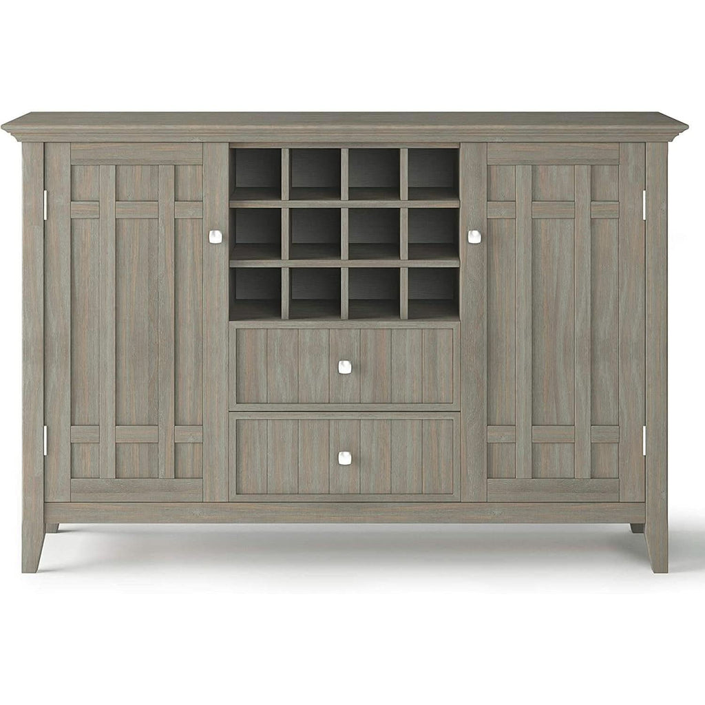 Rustic Gray Pine Wood Sideboard Buffet With Wine Storage