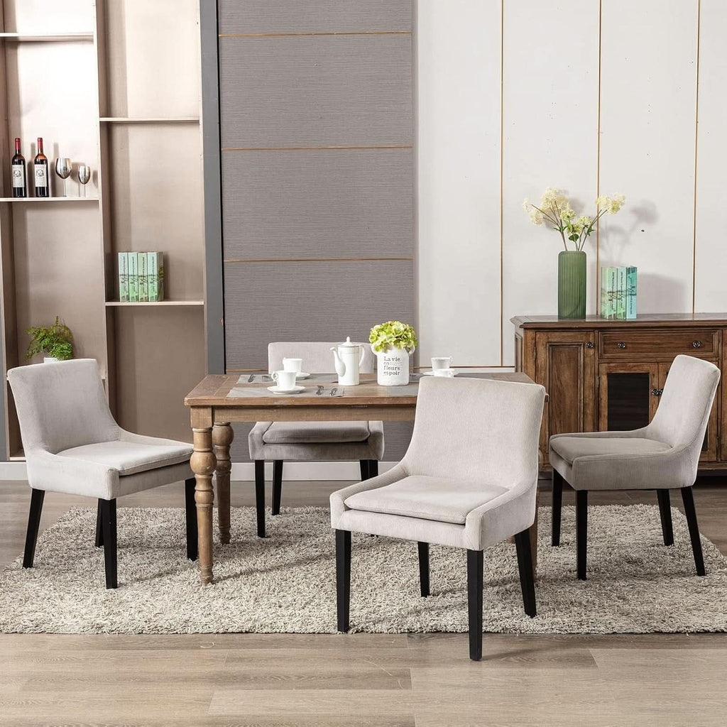 Beige Upholstered Corduroy Dining Chairs Bundle Four
