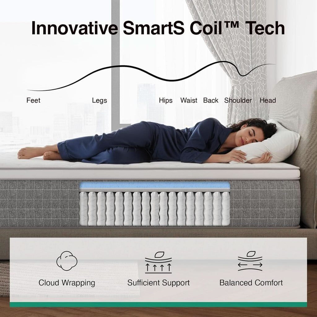 Queen Size Hybrid Mattress Gel Memory Foam Certipur US Certified