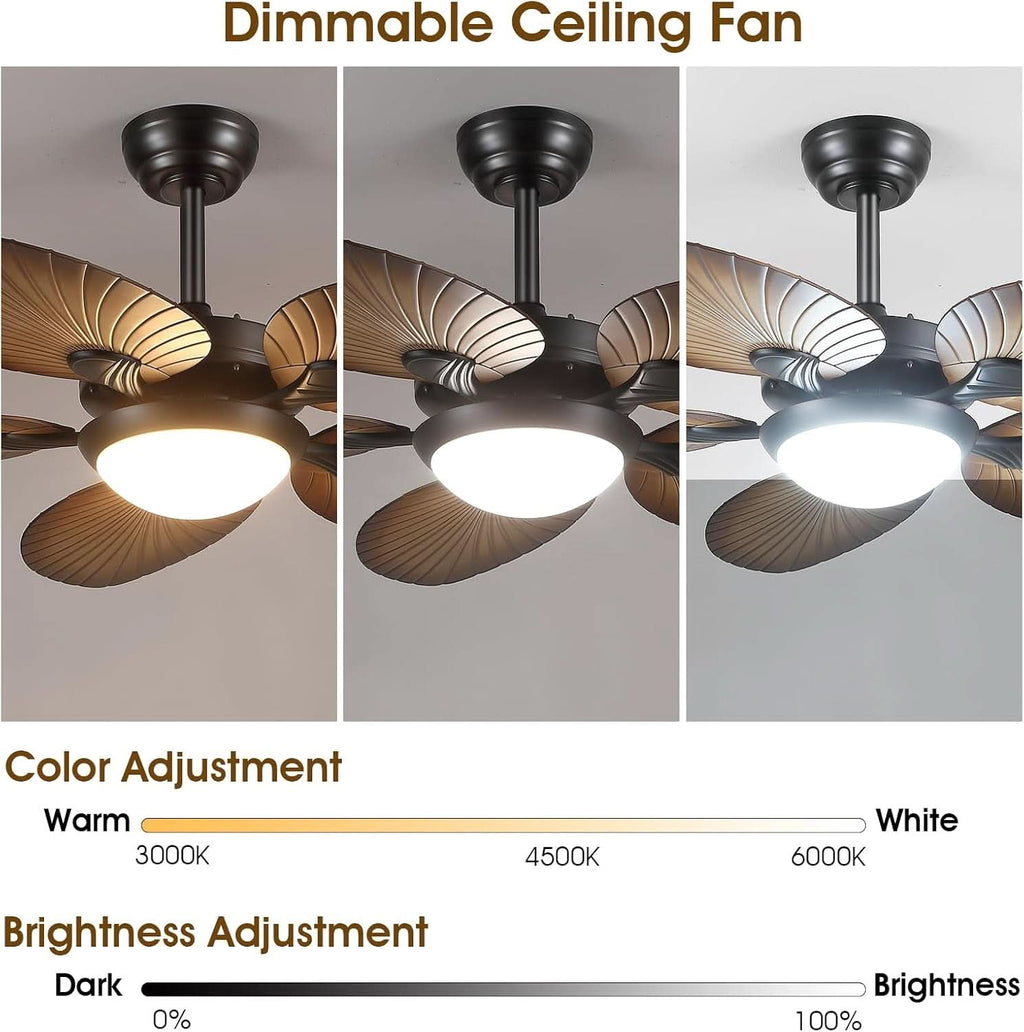 44 Inch Palm Leaf Ceiling Fan With LED Lighting Remote
