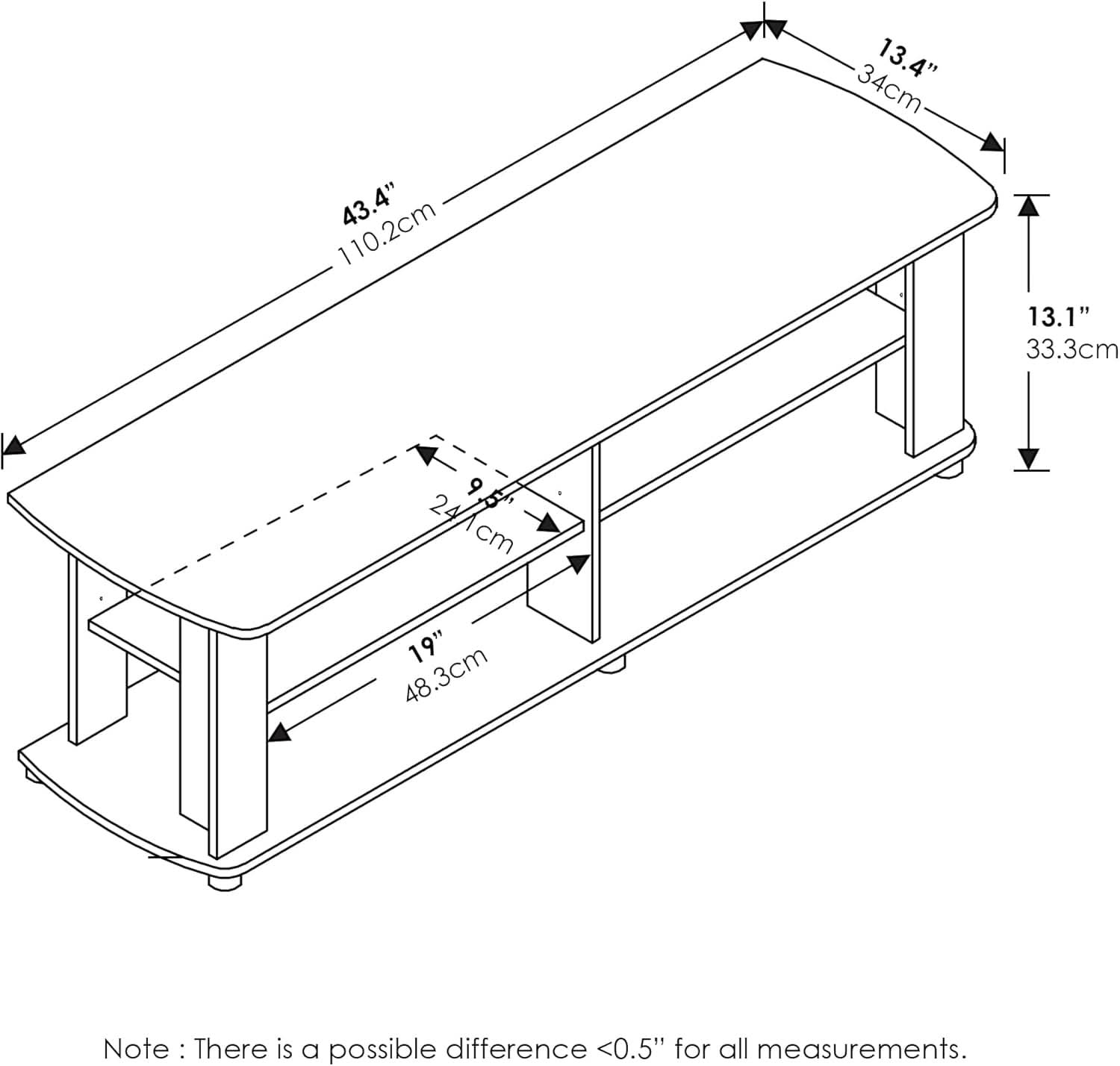 Entertainment Center TV Stand Black For 40 Inch TVs 43 Inch Wide 13 Inch Deep 13 Inch High