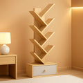 8 Tier Tree Bookshelf With Drawer Natural Wood Bookcase