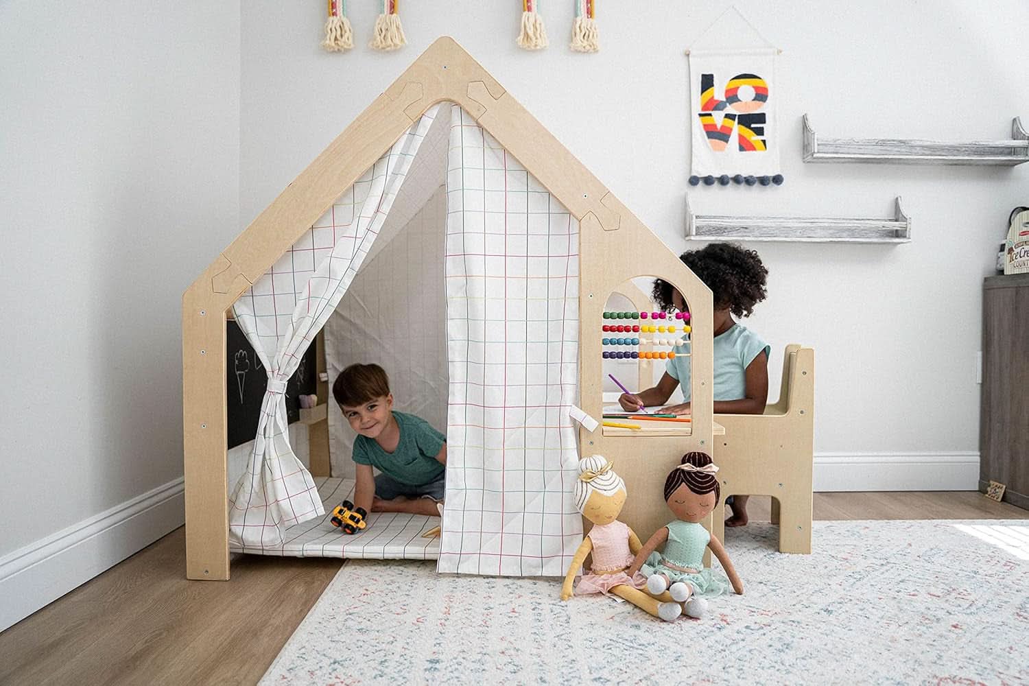 Wooden Montessori Style 5 In 1 Large Playhouse Windowpane