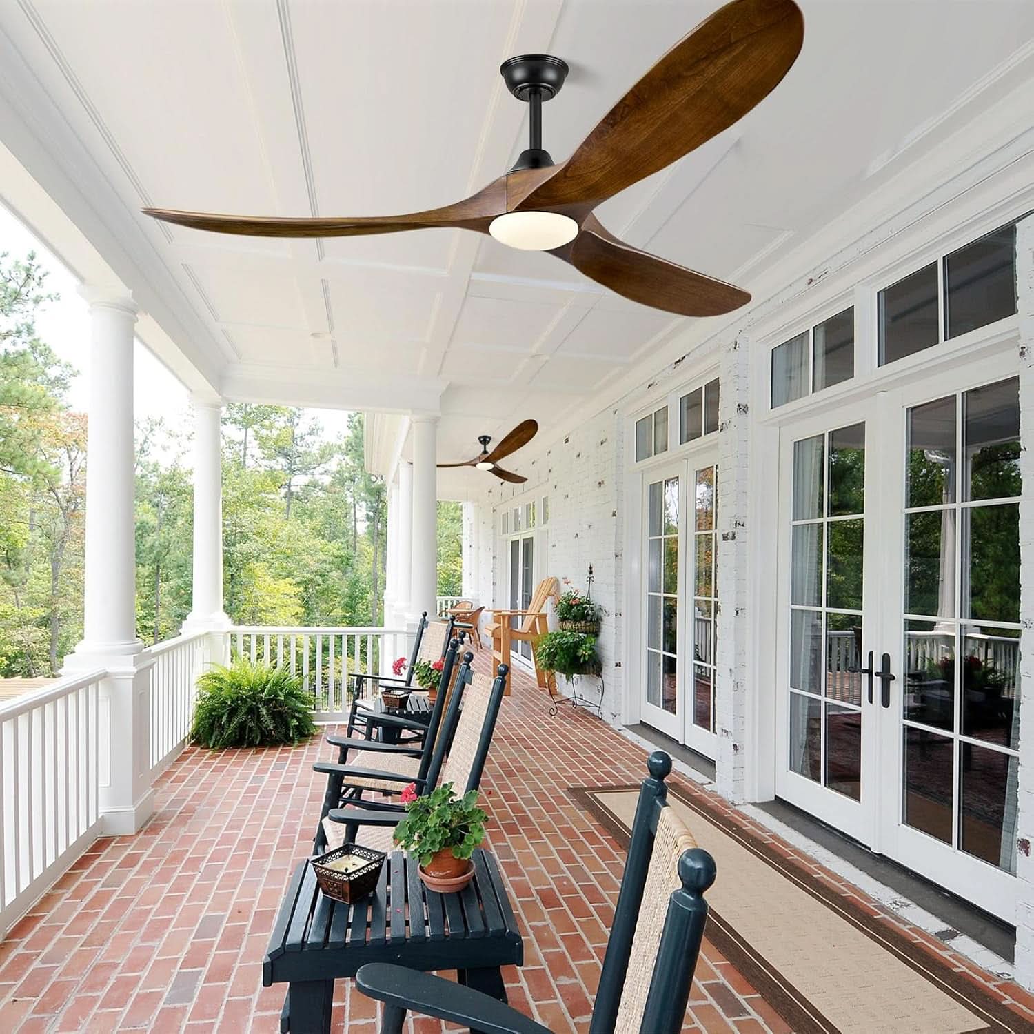 60 Inch Walnut Ceiling Fan With Dimmable LED Lighting
