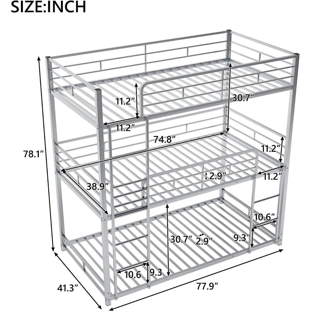 Black Triple Metal Bunk Bed Twin XL Full Queen Sizes